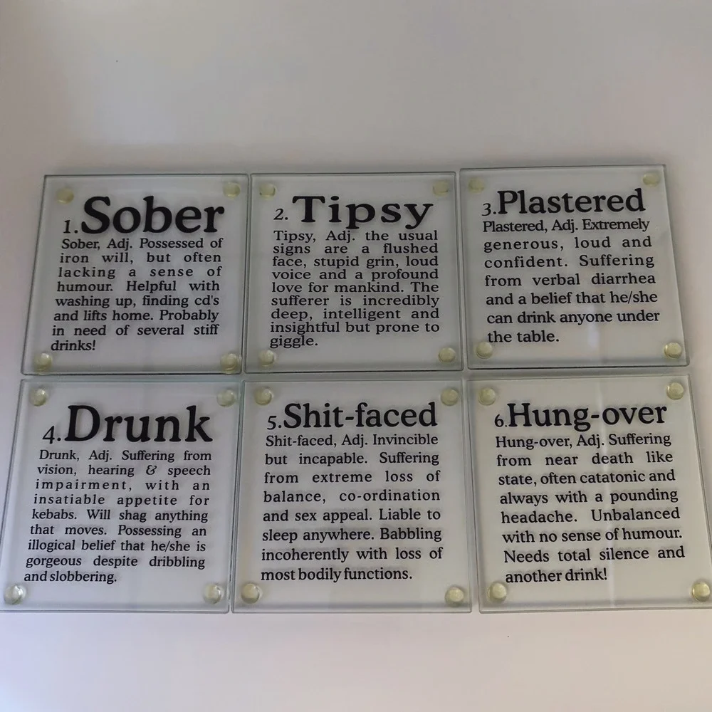 kikkerland Set of 6 Glass‎ Coasters Funny 